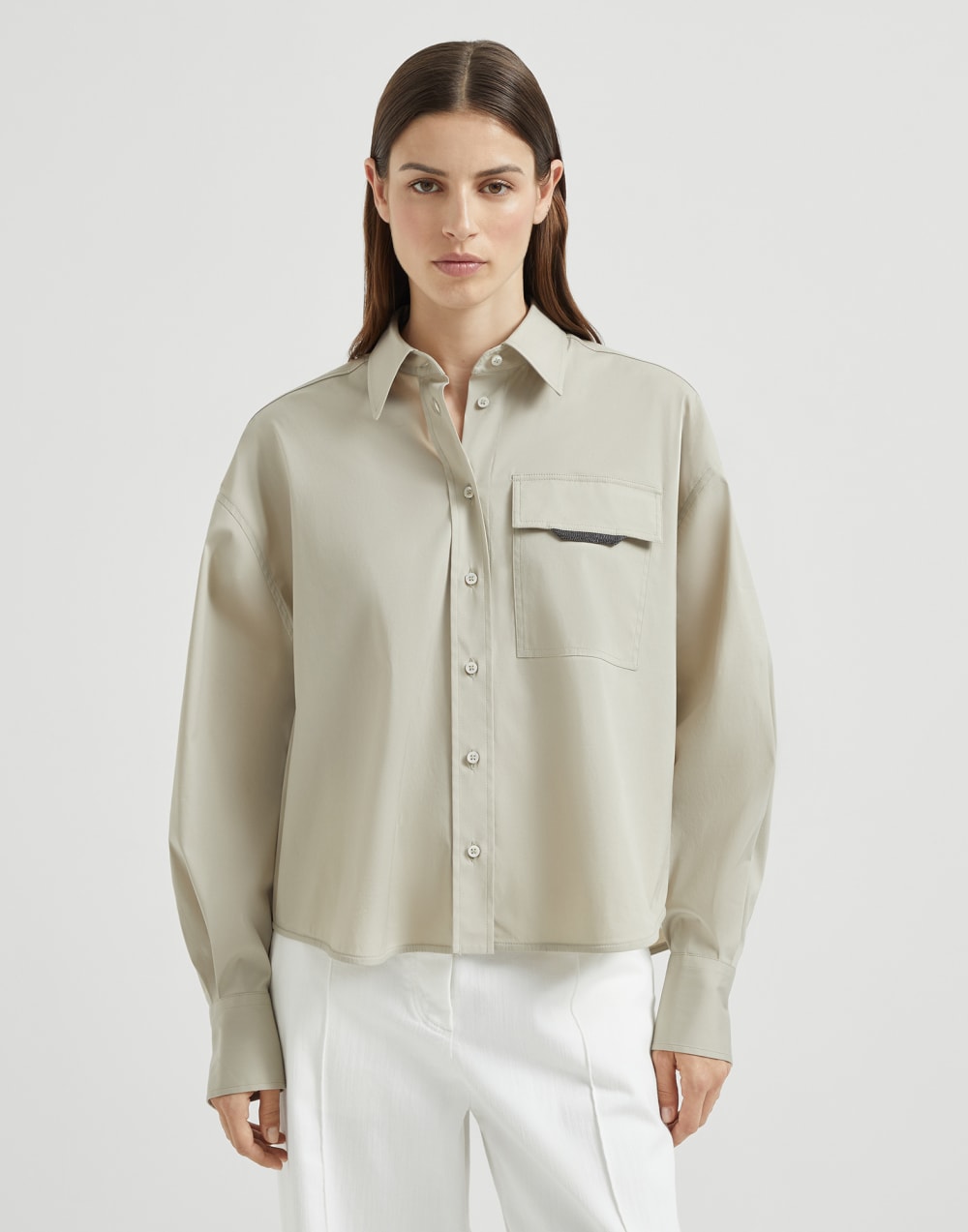 弹力府绸面料衬衫 冷米色 女款 - Brunello Cucinelli