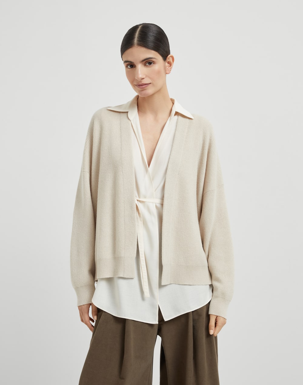 Cashmere cardigan with blouse Beige Woman - Brunello Cucinelli