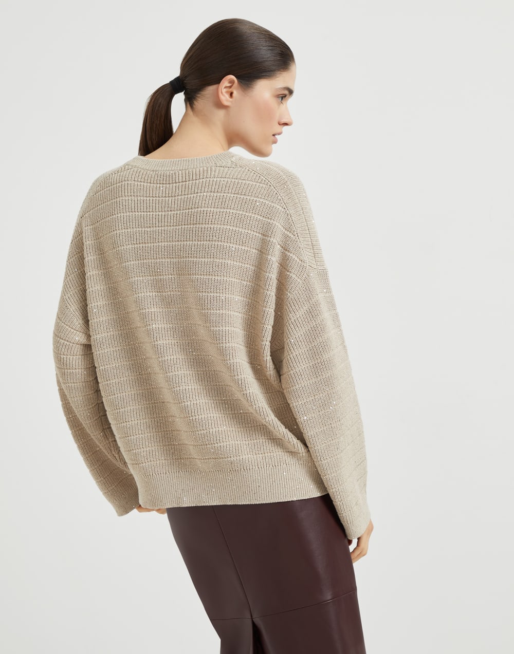 Cotton Diamond yarn sweater Warm Beige Woman - Brunello Cucinelli