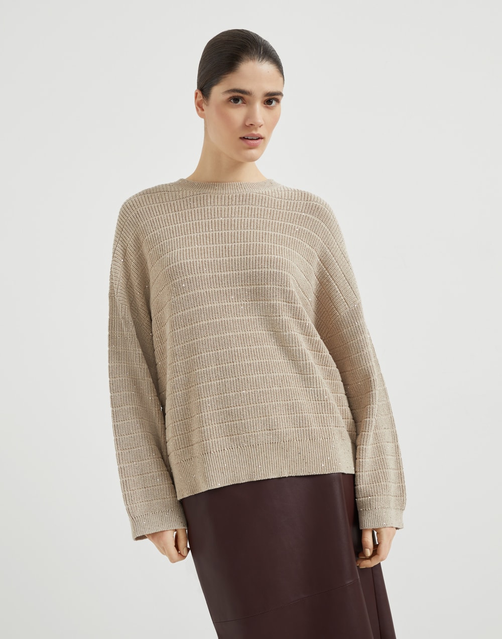 Cotton Diamond yarn sweater Warm Beige Woman - Brunello Cucinelli