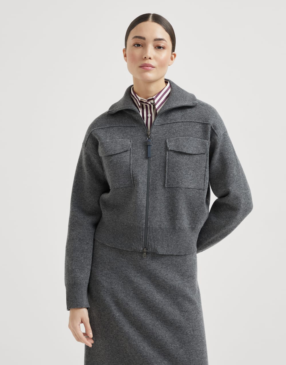 Cárdigan de punto doble Plomo Mujer - Brunello Cucinelli