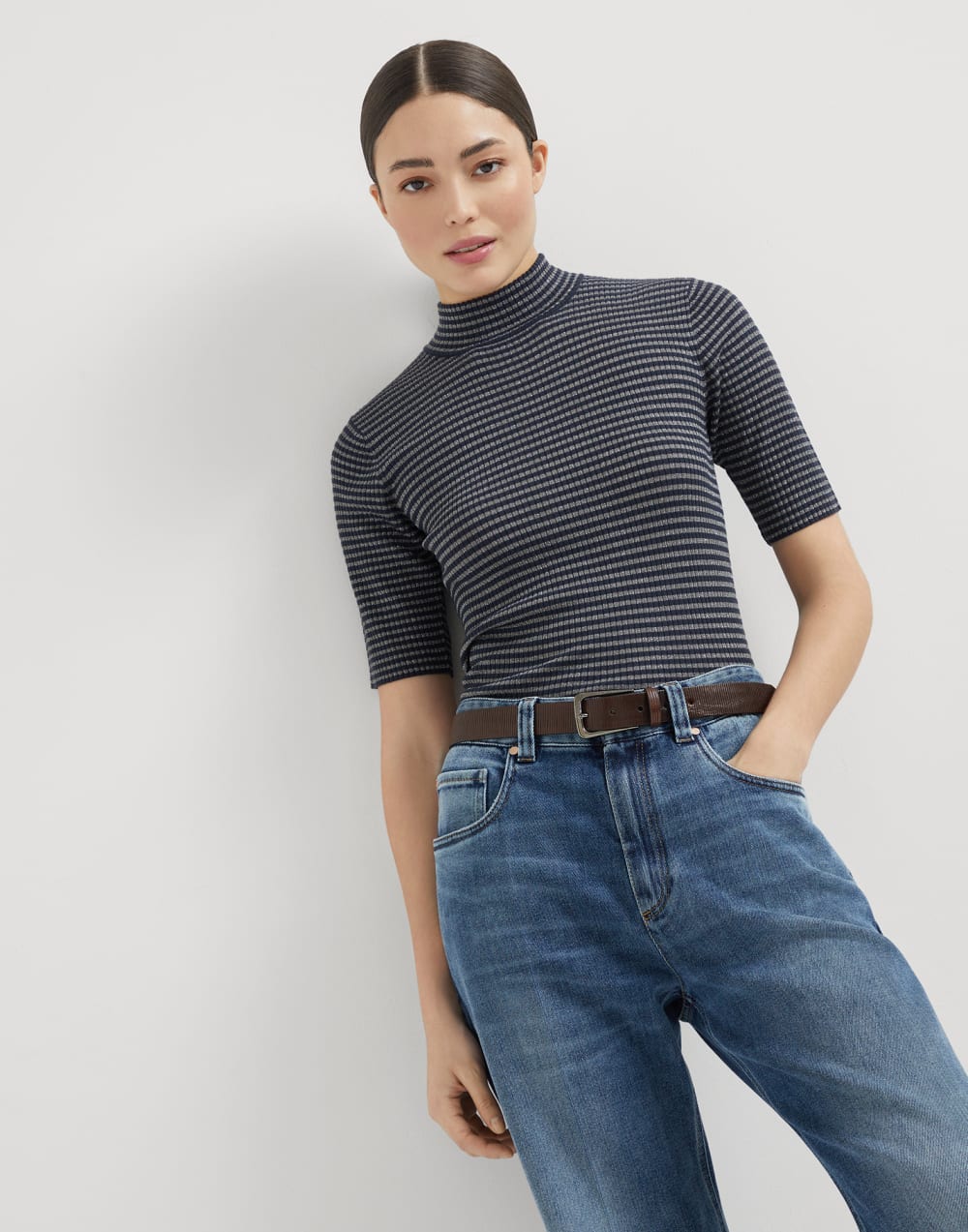 初剪羊毛和羊绒混纺针织衫 夜黑 女款 - Brunello Cucinelli