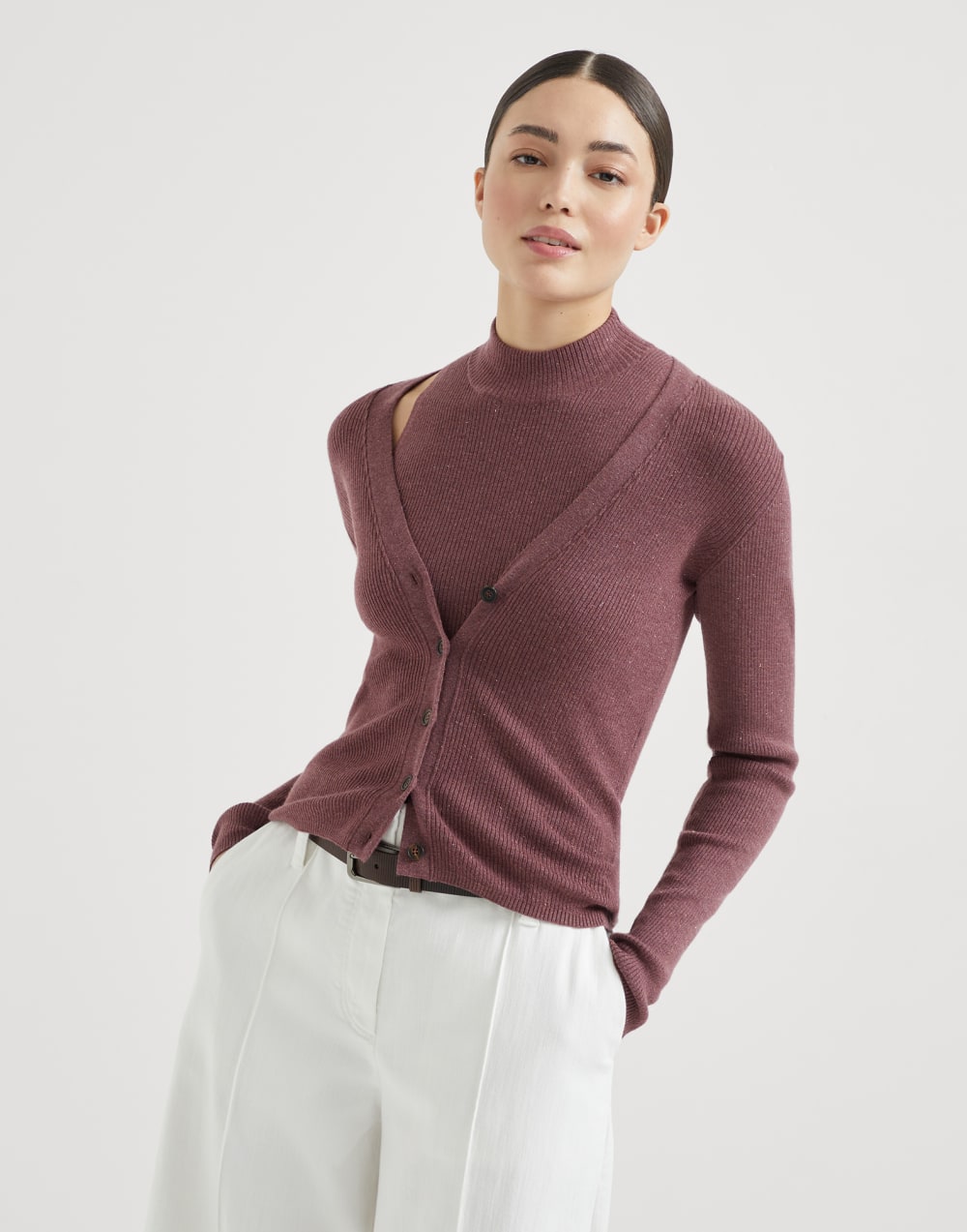 羊绒对襟衫 淡紫色 女款 - Brunello Cucinelli