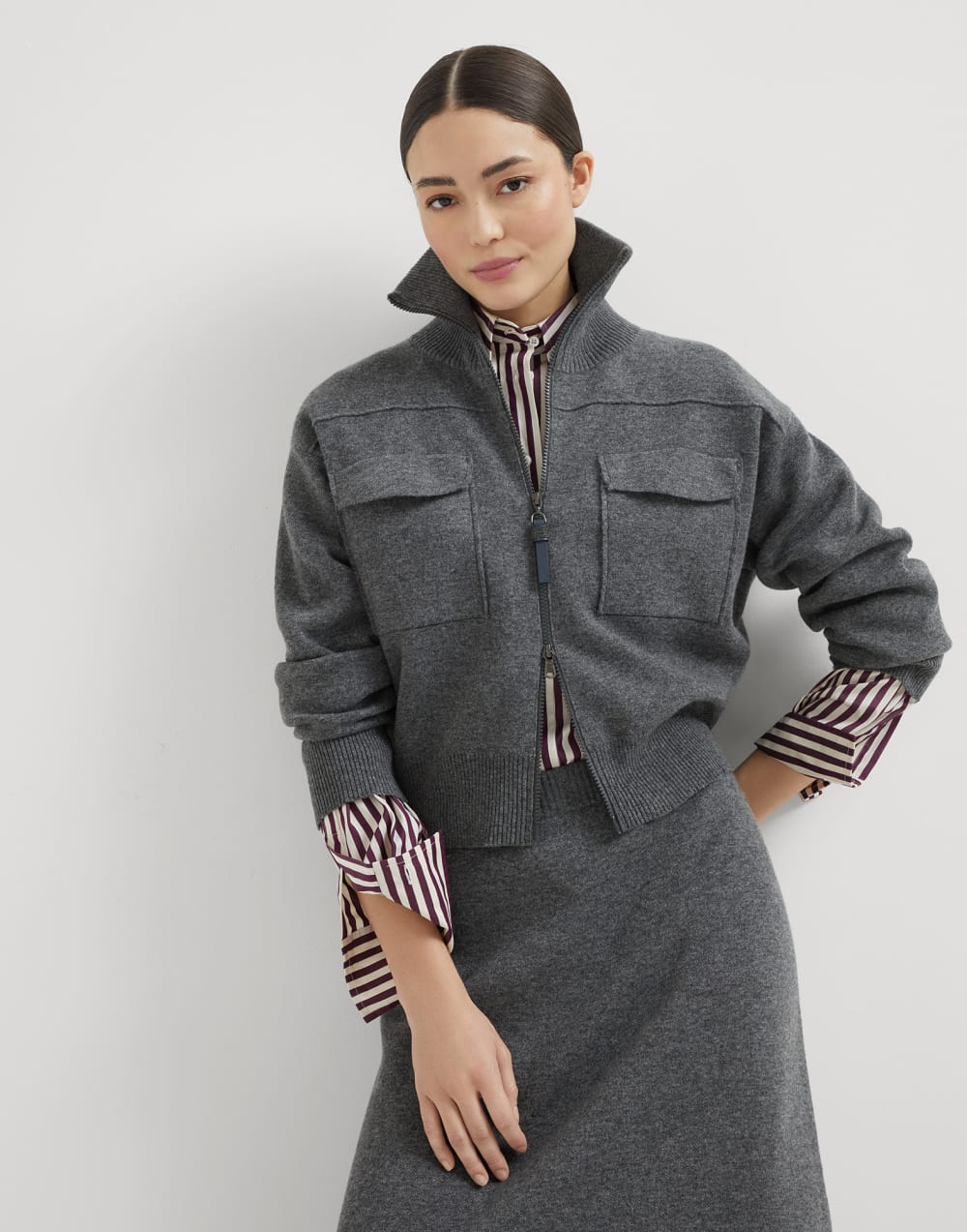 Double-knit cardigan Lead Woman - Brunello Cucinelli