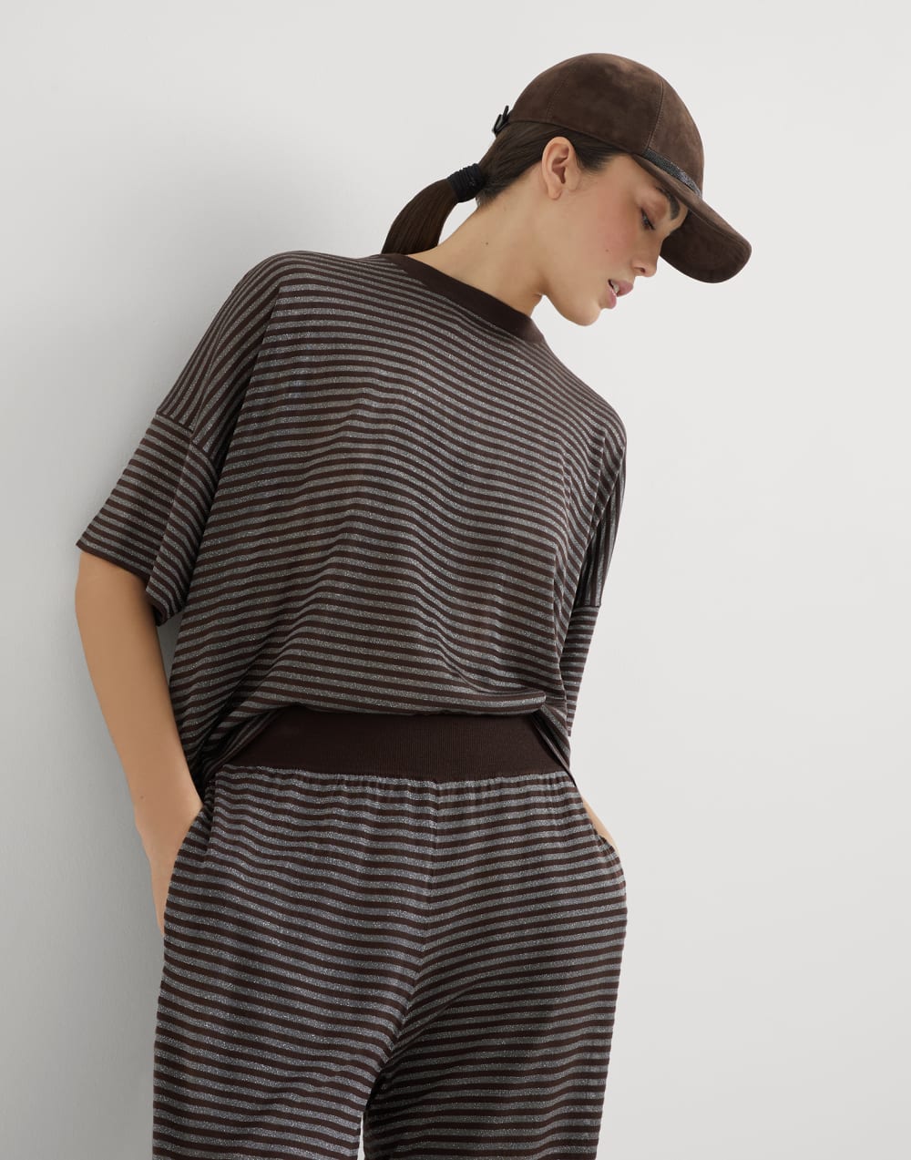 初剪羊毛和羊绒混纺T恤 可可色 女款 - Brunello Cucinelli