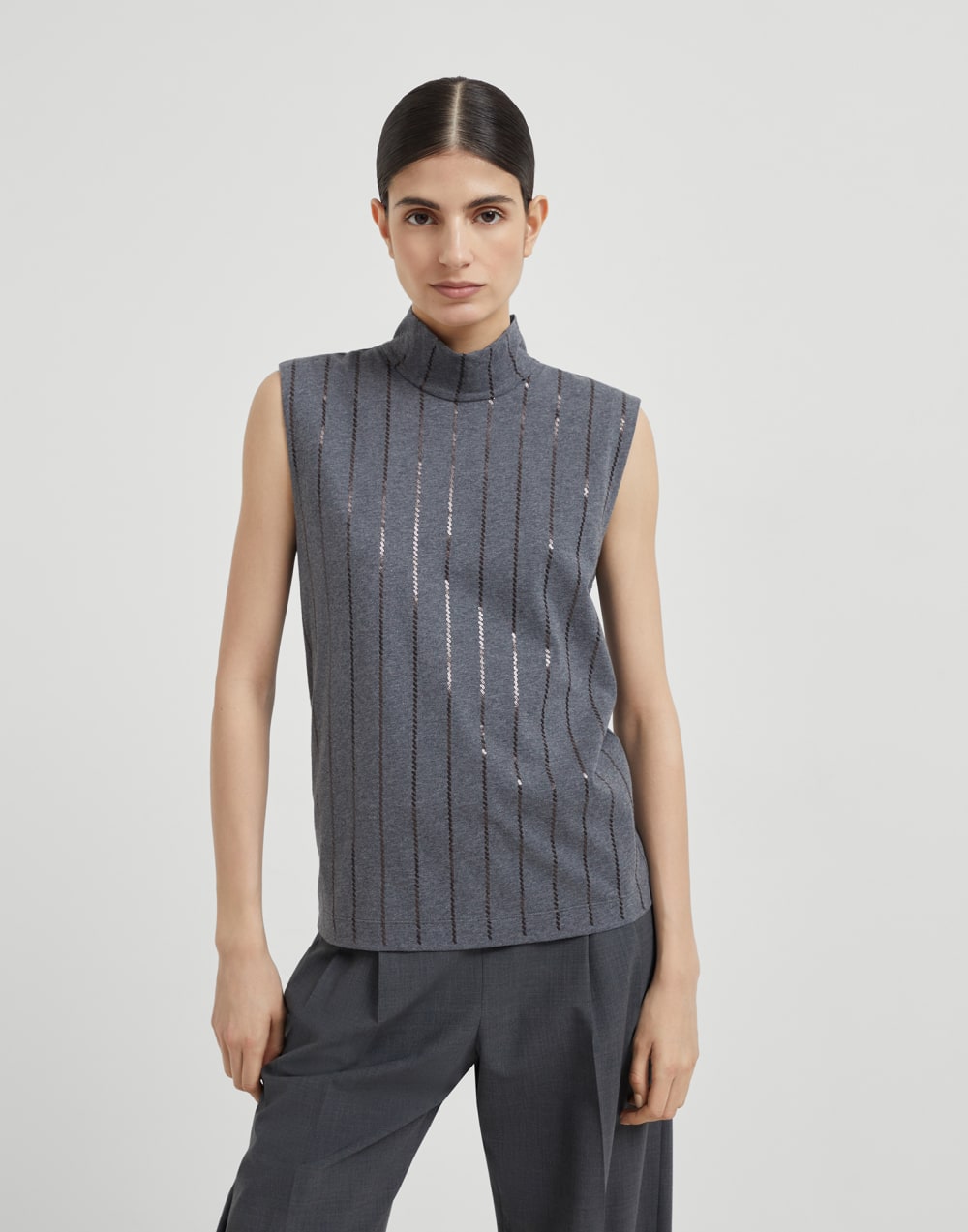 Haut broderie brillante Plomb Femme - Brunello Cucinelli