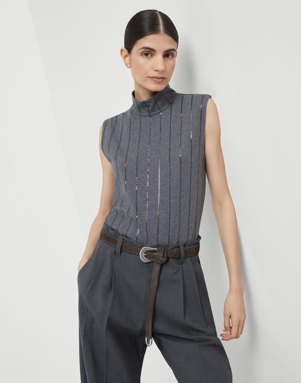 Haut broderie brillante Plomb Femme - Brunello Cucinelli