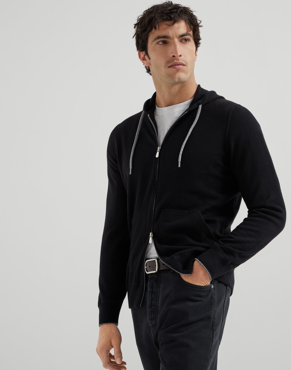 Cardigan style sweat-shirt en cachemire Noir Homme - Brunello Cucinelli