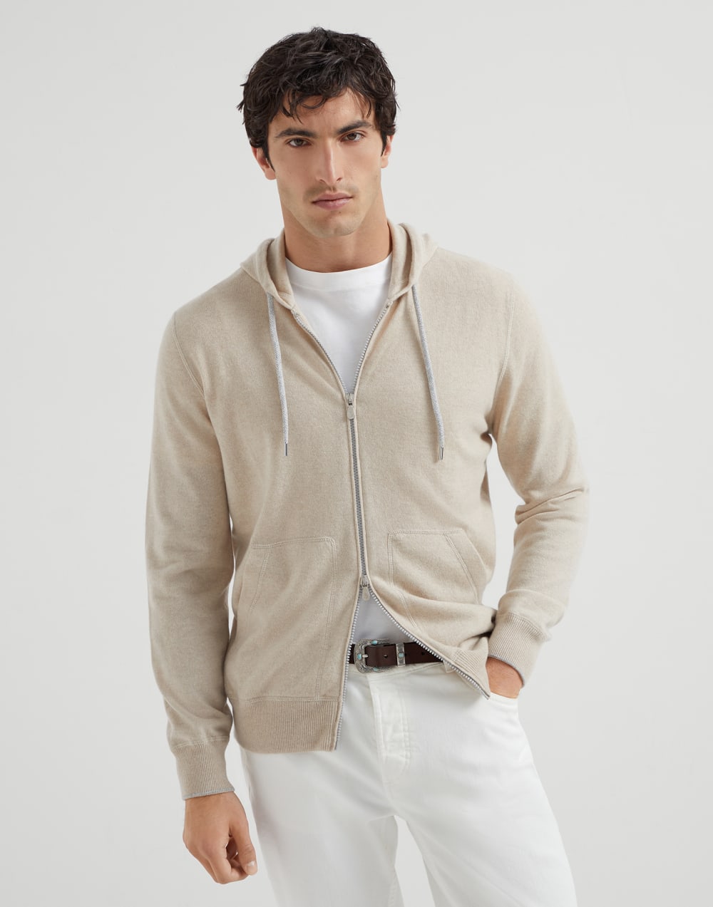 Cashmere sweatshirt-style cardigan Sand Man - Brunello Cucinelli