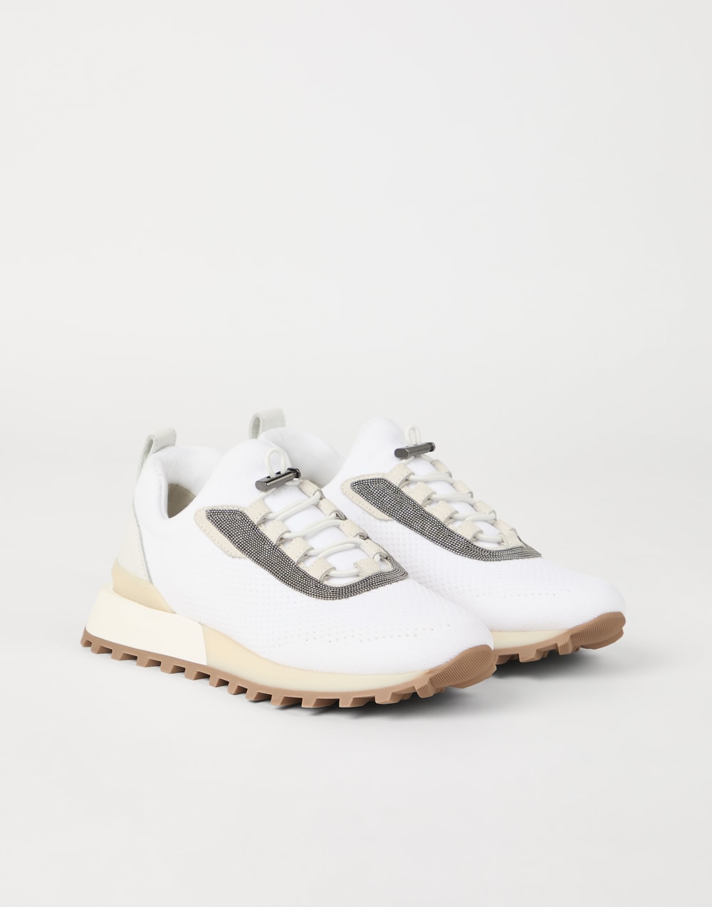 Techno fabric and calfskin runners White Woman - Brunello Cucinelli