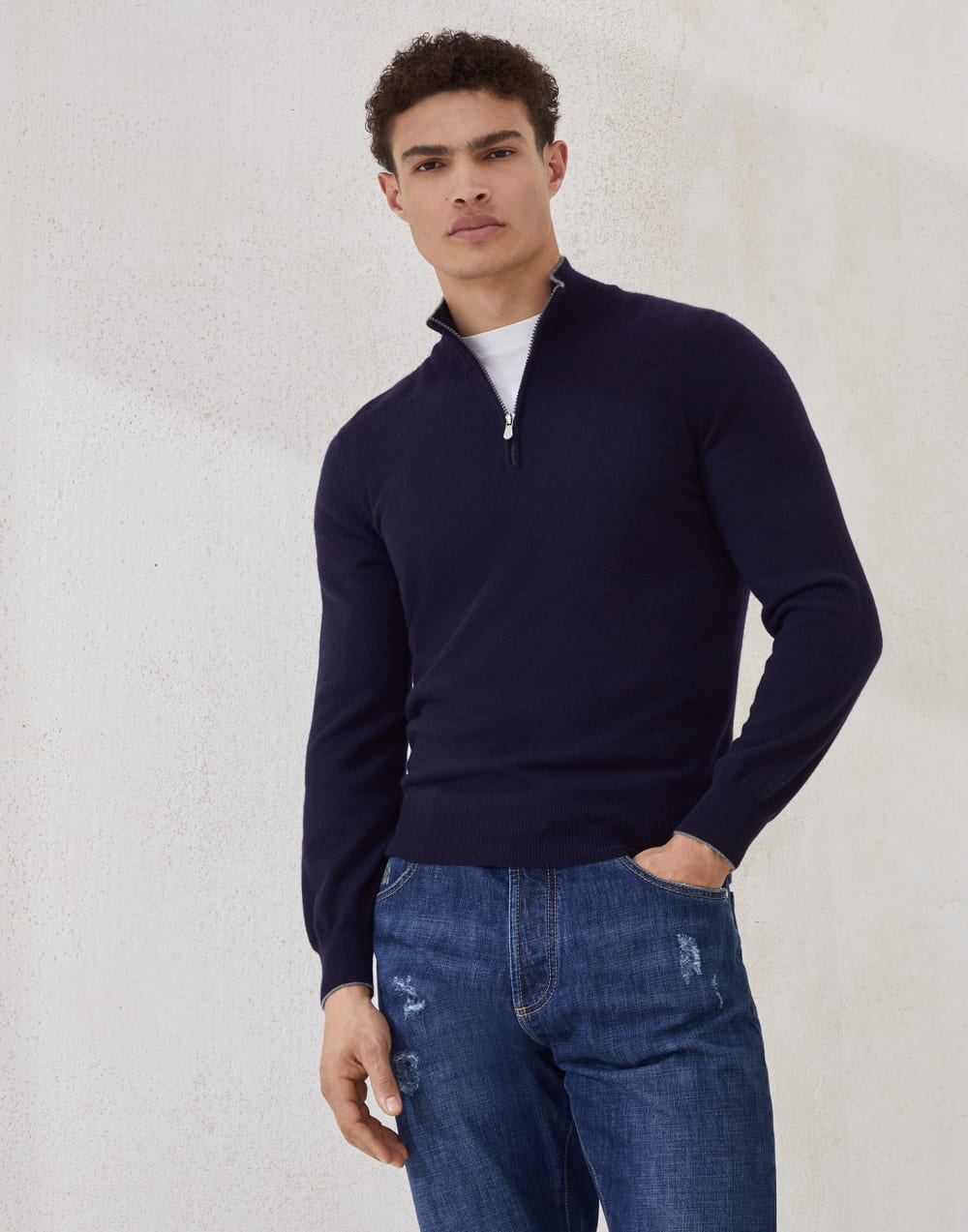 Pullover aus Kaschmir Navy-Blau Herren - Brunello Cucinelli