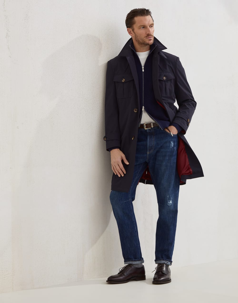 拉链对襟衫 海军蓝 男款 - Brunello Cucinelli