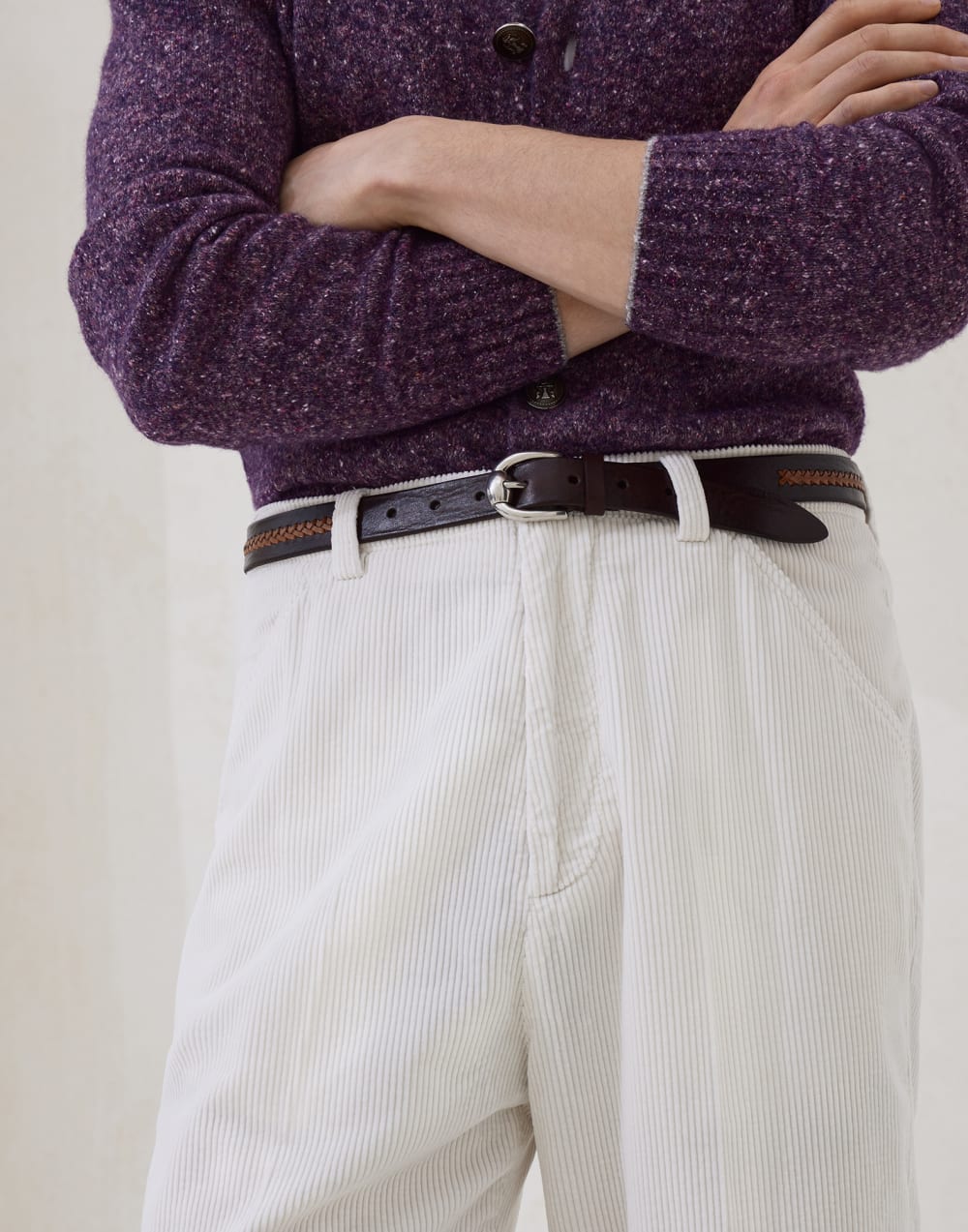 Corduroy leisure fit trousers Ecru Man - Brunello Cucinelli