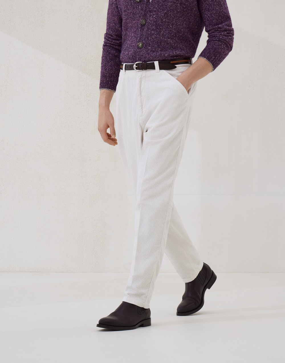 Corduroy leisure fit trousers Ecru Man - Brunello Cucinelli