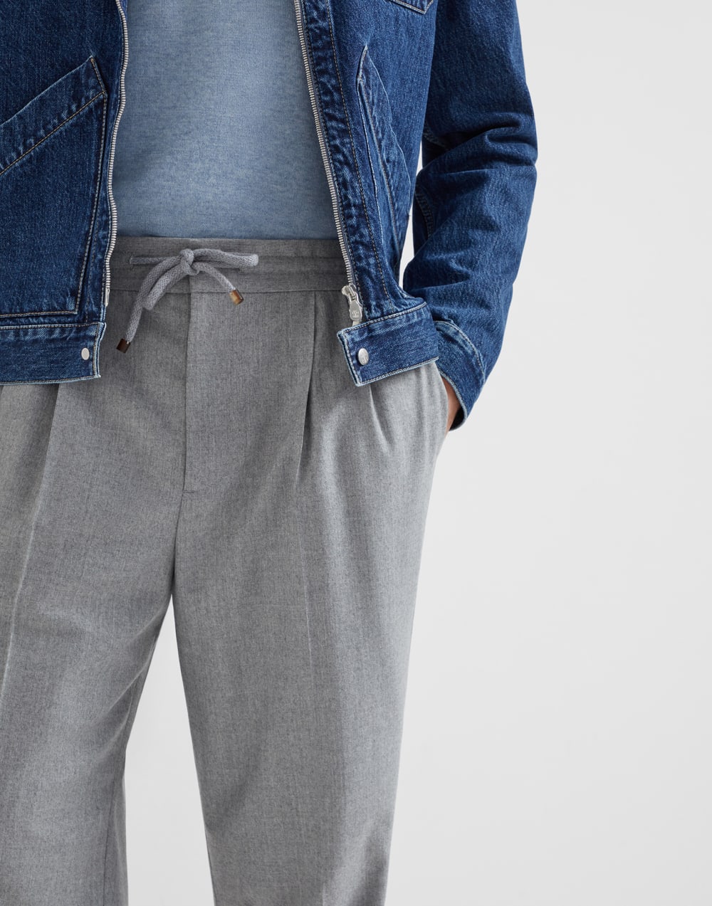 Virgin wool flannel trousers Pearl Grey Man - Brunello Cucinelli