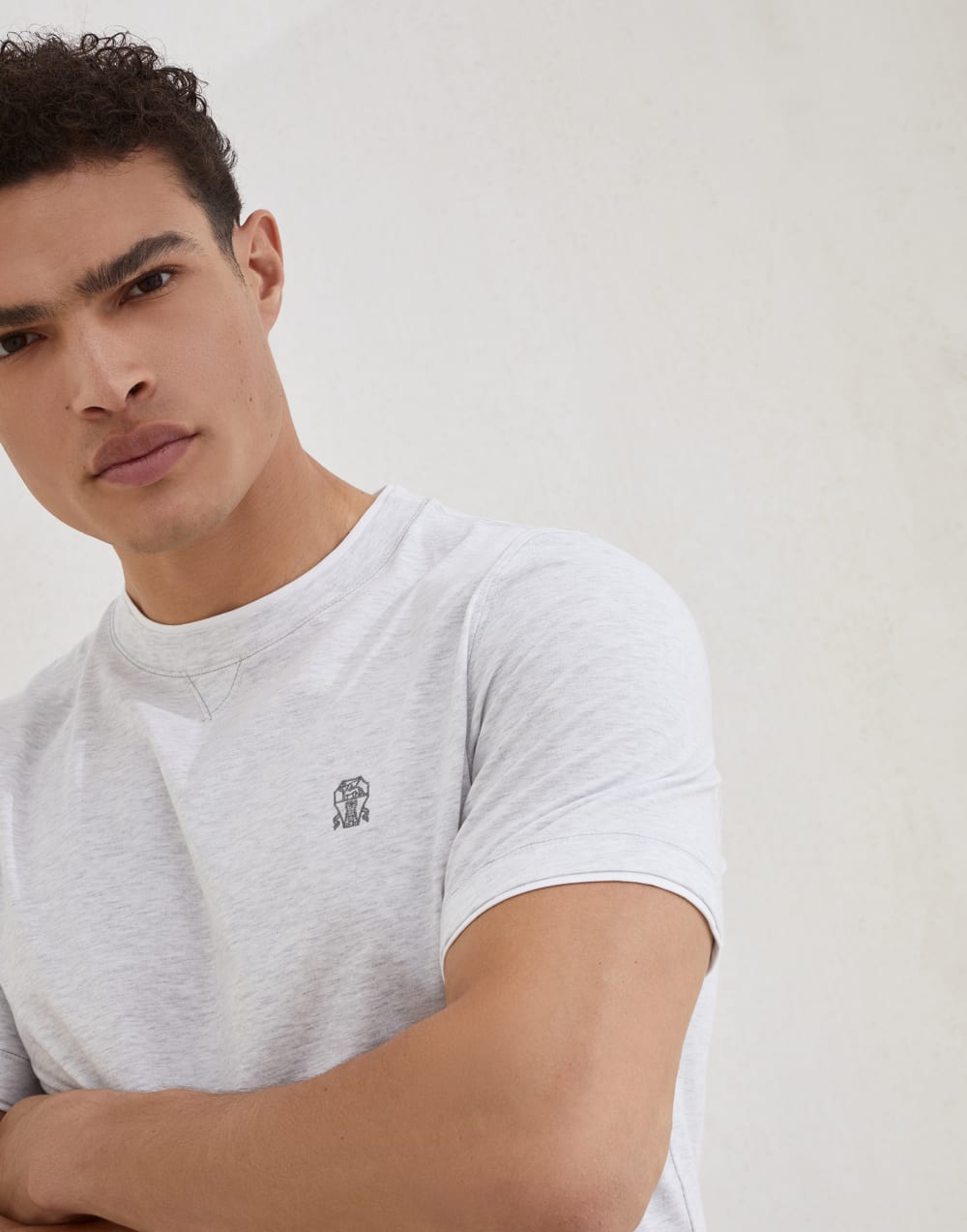 T-Shirt mit Faux-Layering Perlgrau Herren - Brunello Cucinelli