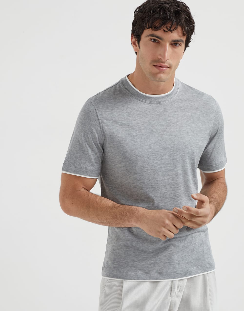 T-shirt with faux-layering Grey Man - Brunello Cucinelli