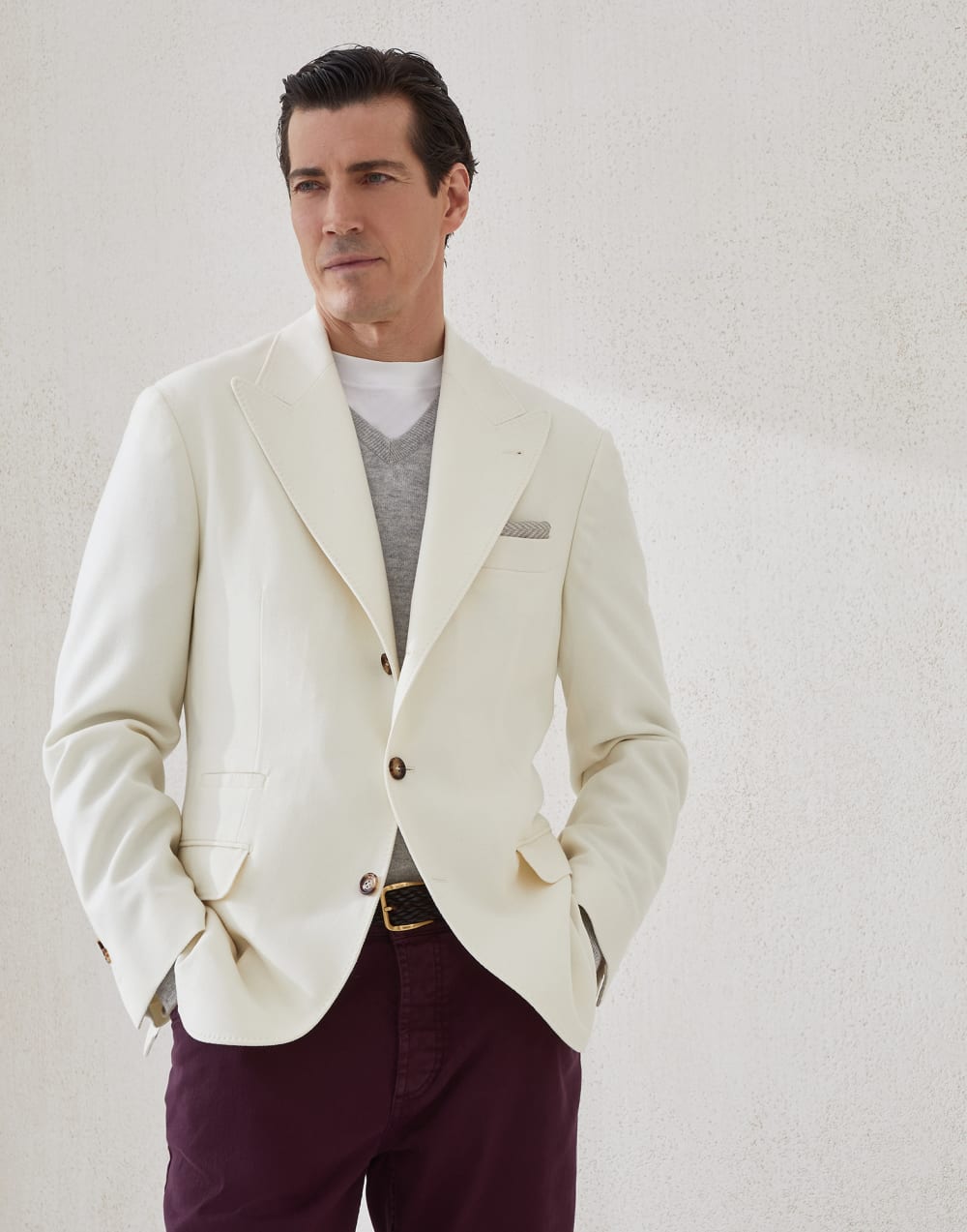 Veste à grand revers en pointe Panama Homme - Brunello Cucinelli