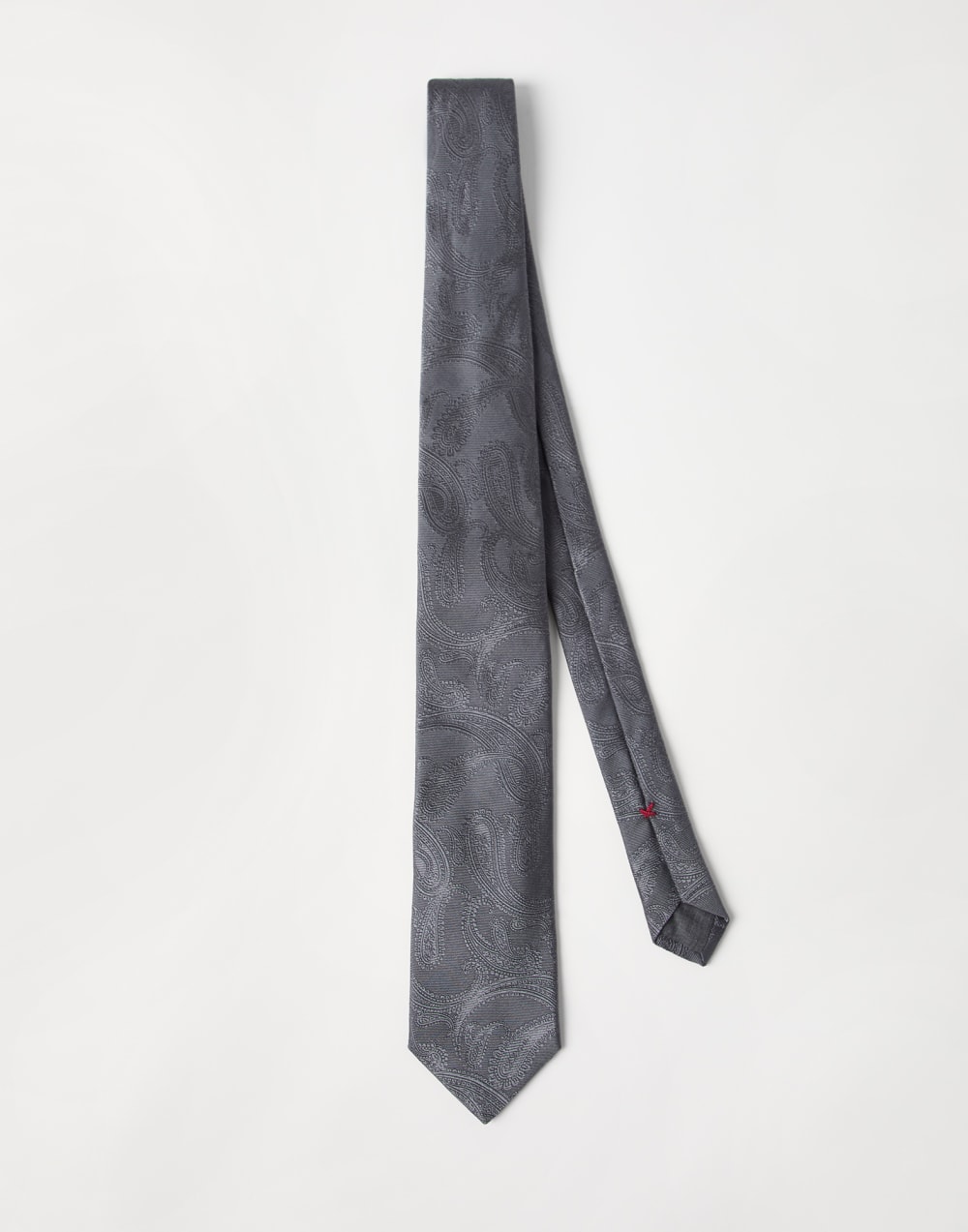 图案真丝领带 炮铜灰色 男款 - Brunello Cucinelli