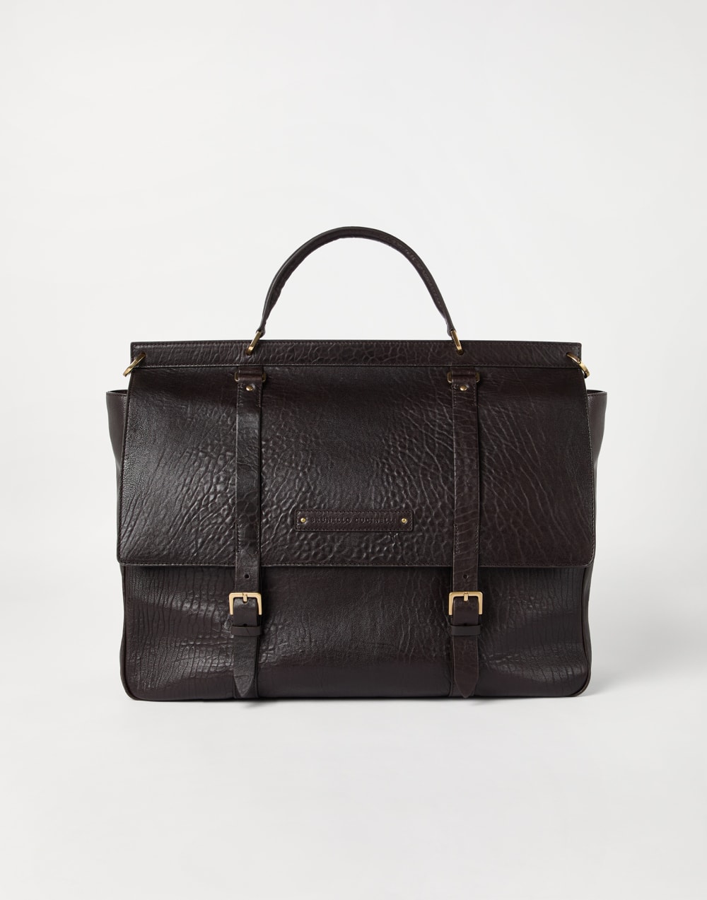 Textured grain leather briefcase Brown Man - Brunello Cucinelli
