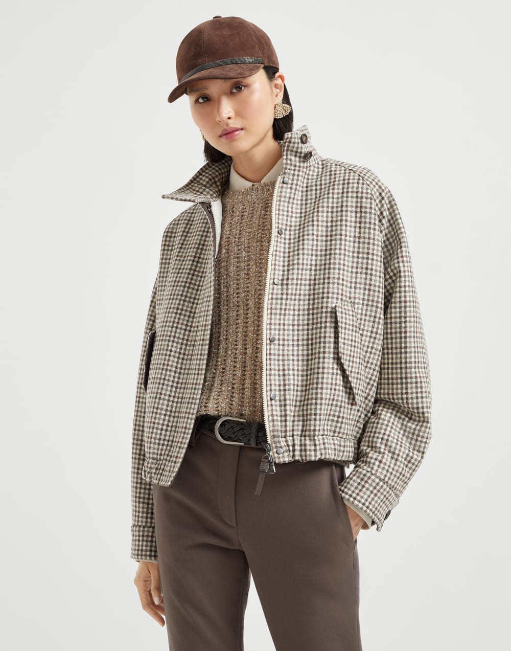 Checked flannel bomber jacket Multicoloured Woman - Brunello Cucinelli