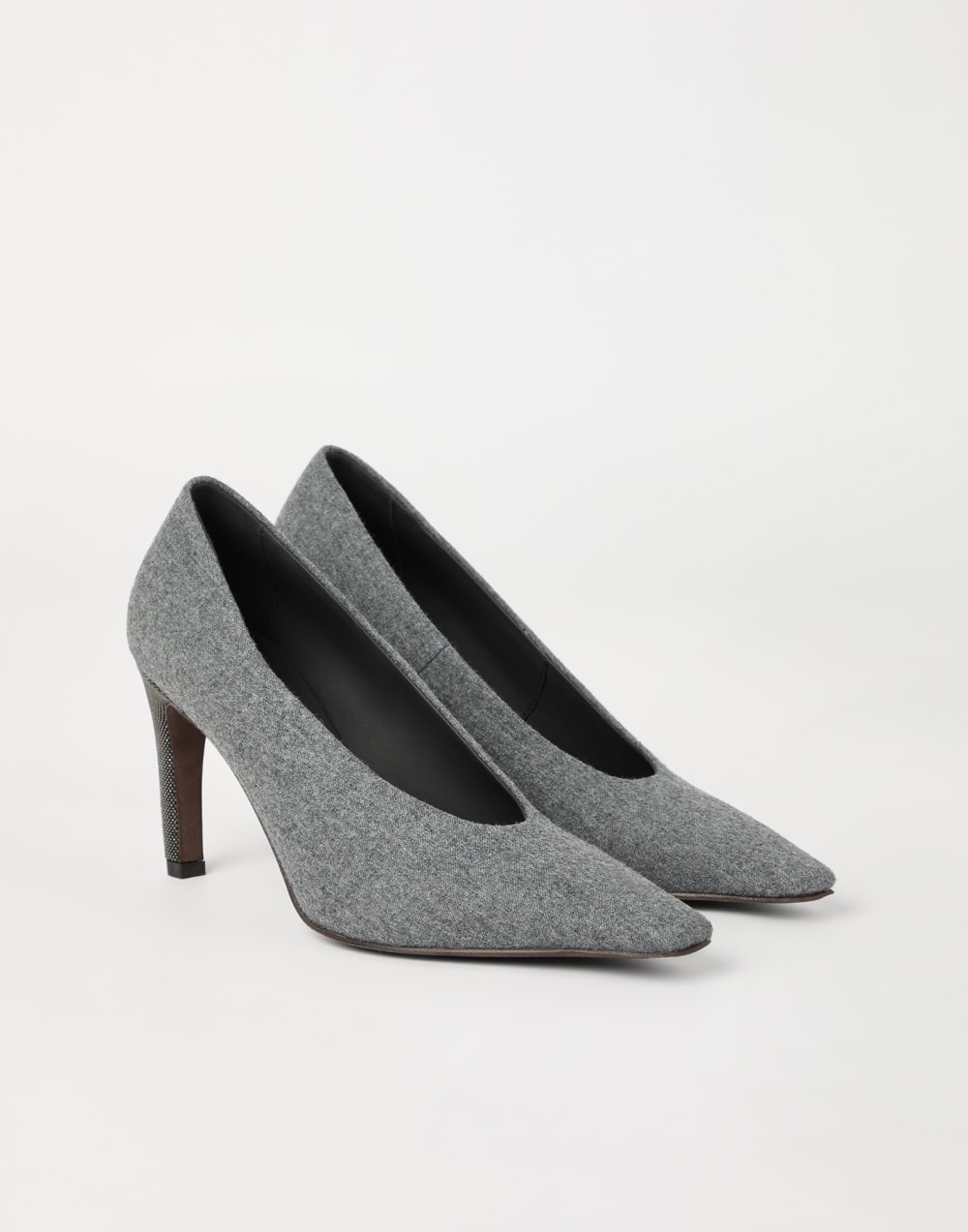 镶珠装饰法兰绒高跟鞋 炮铜灰色 女款 - Brunello Cucinelli