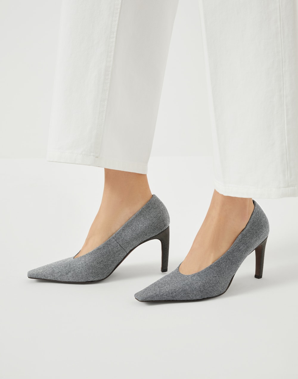 Flannel heels with monili Lead Woman - Brunello Cucinelli