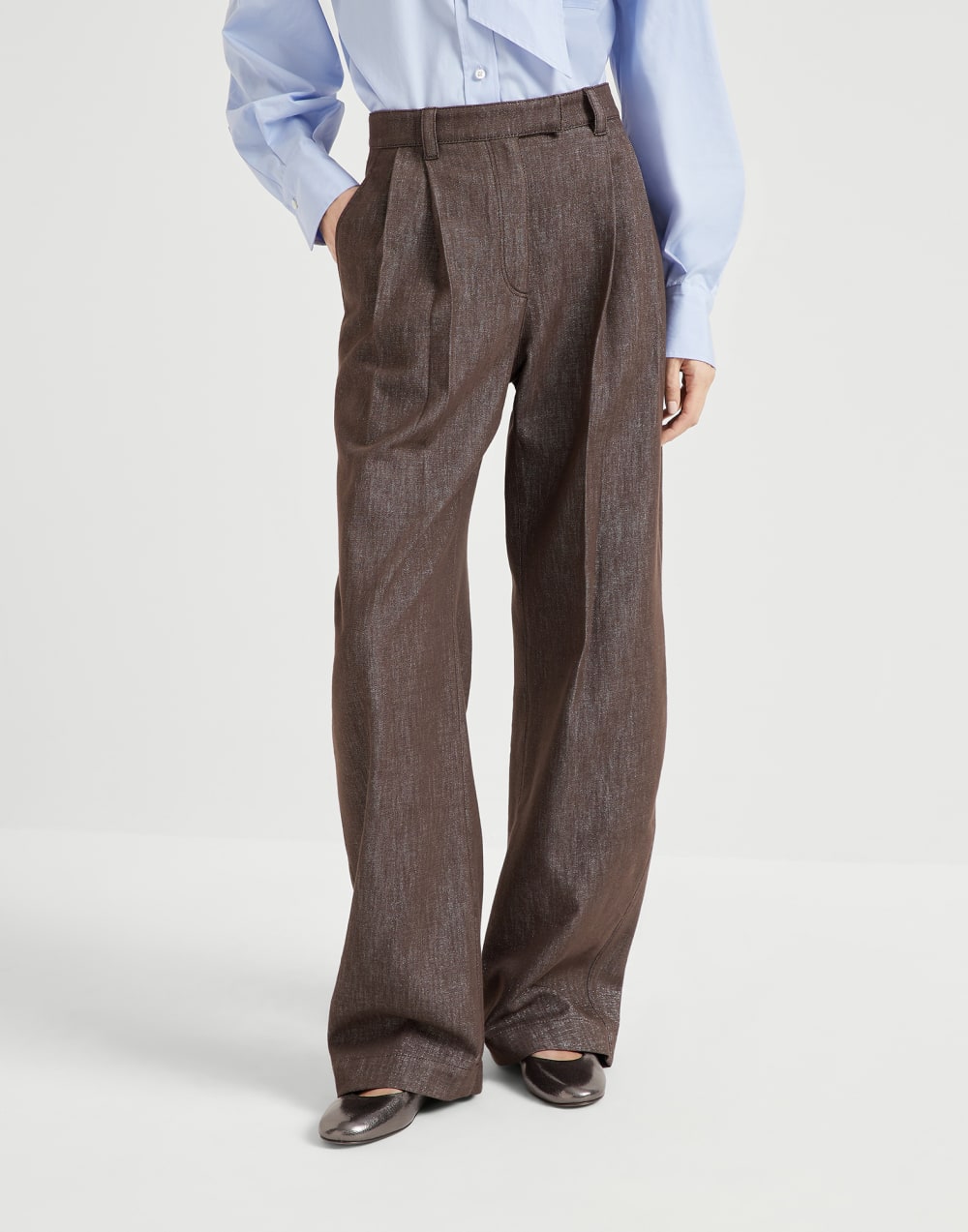 金银粒面小牛皮平底鞋 银色 女款 - Brunello Cucinelli