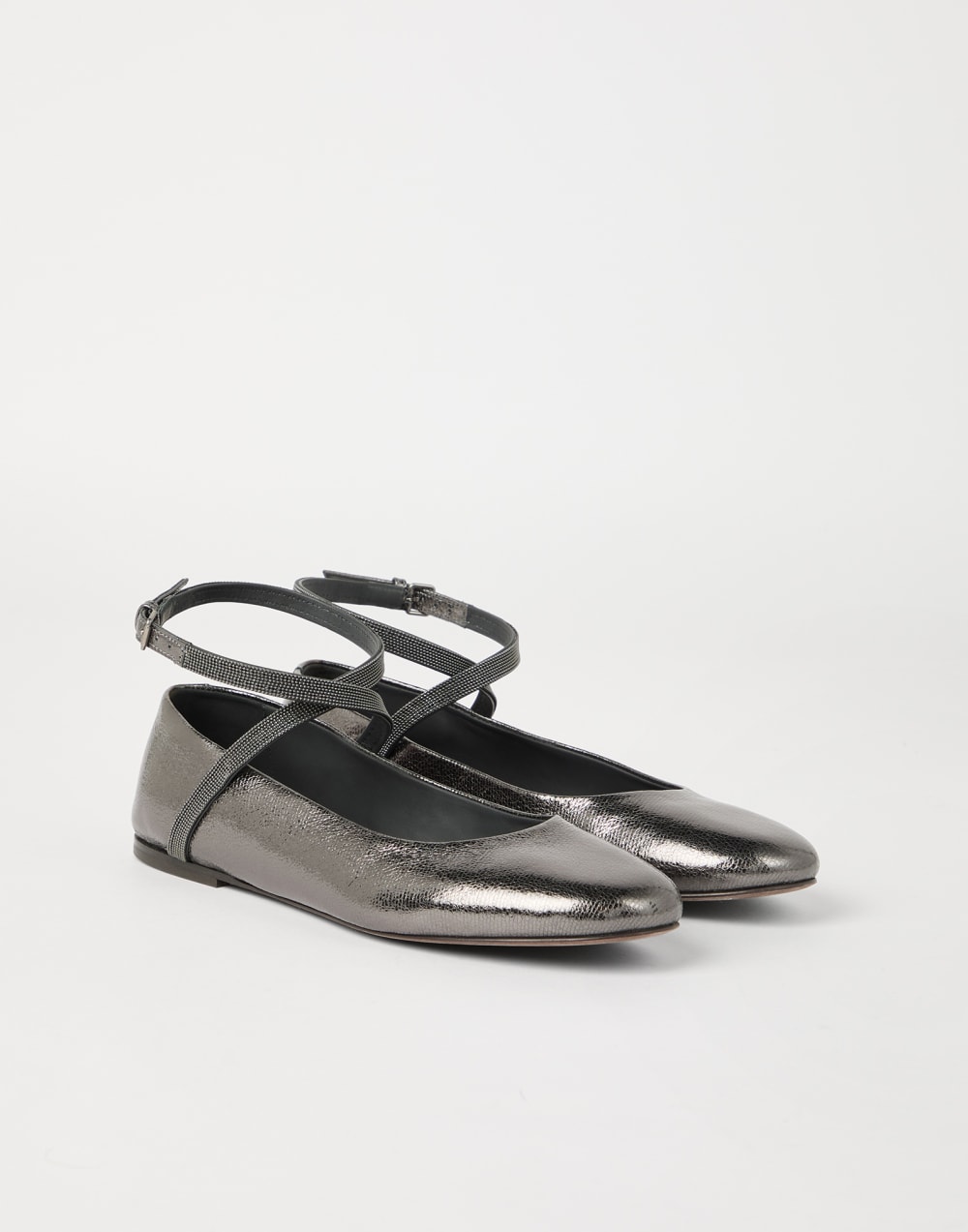 Lamé grained calfskin flats Silver Woman - Brunello Cucinelli