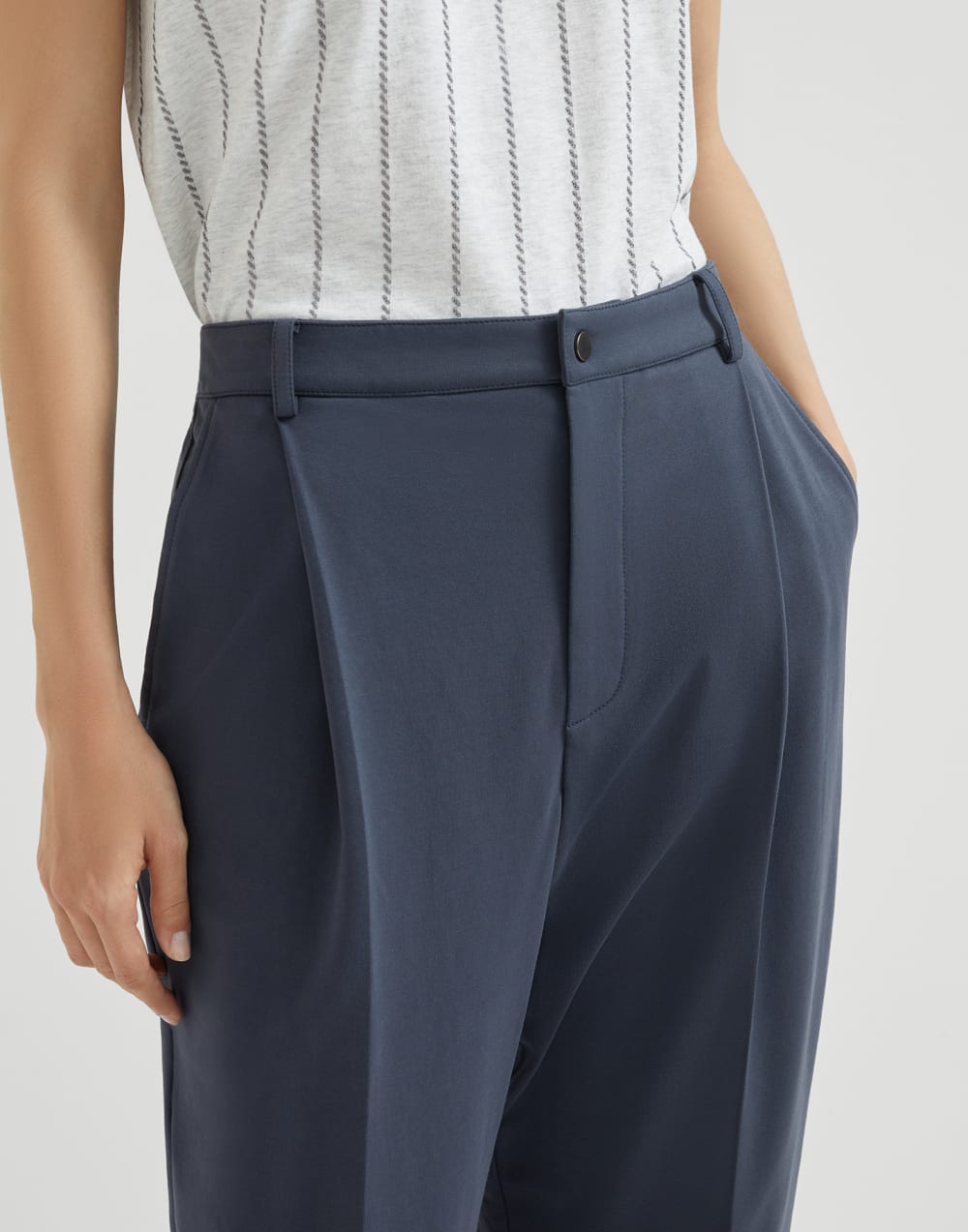 Pantalón Cropped Azul Aviación Mujer - Brunello Cucinelli