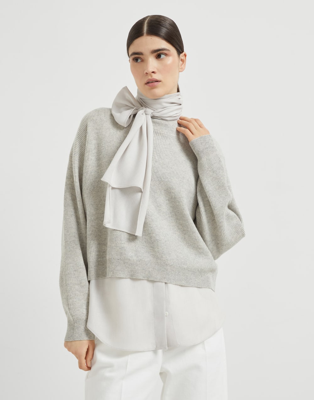 羊绒衫，内衬宽松上衣 灰色 女款 - Brunello Cucinelli