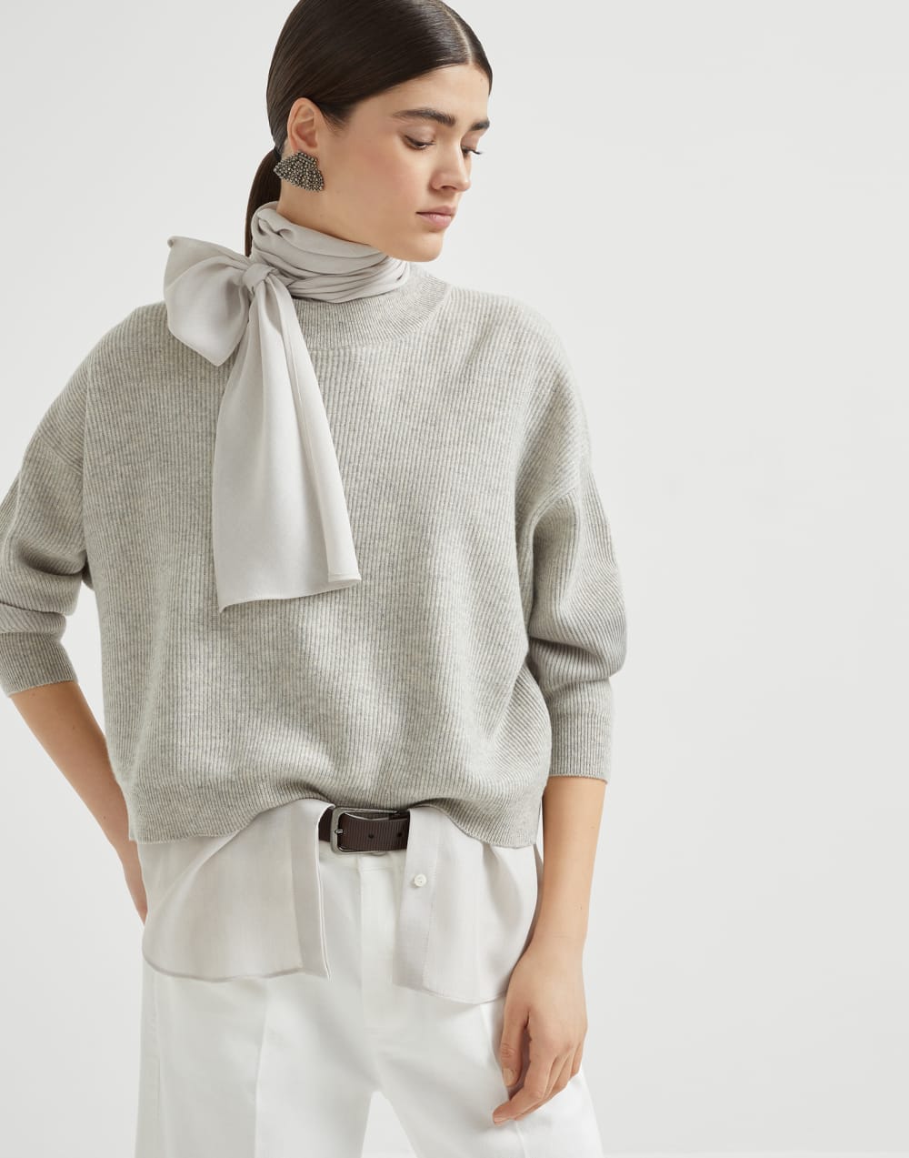 Cashmere sweater with blouse Grey Woman - Brunello Cucinelli
