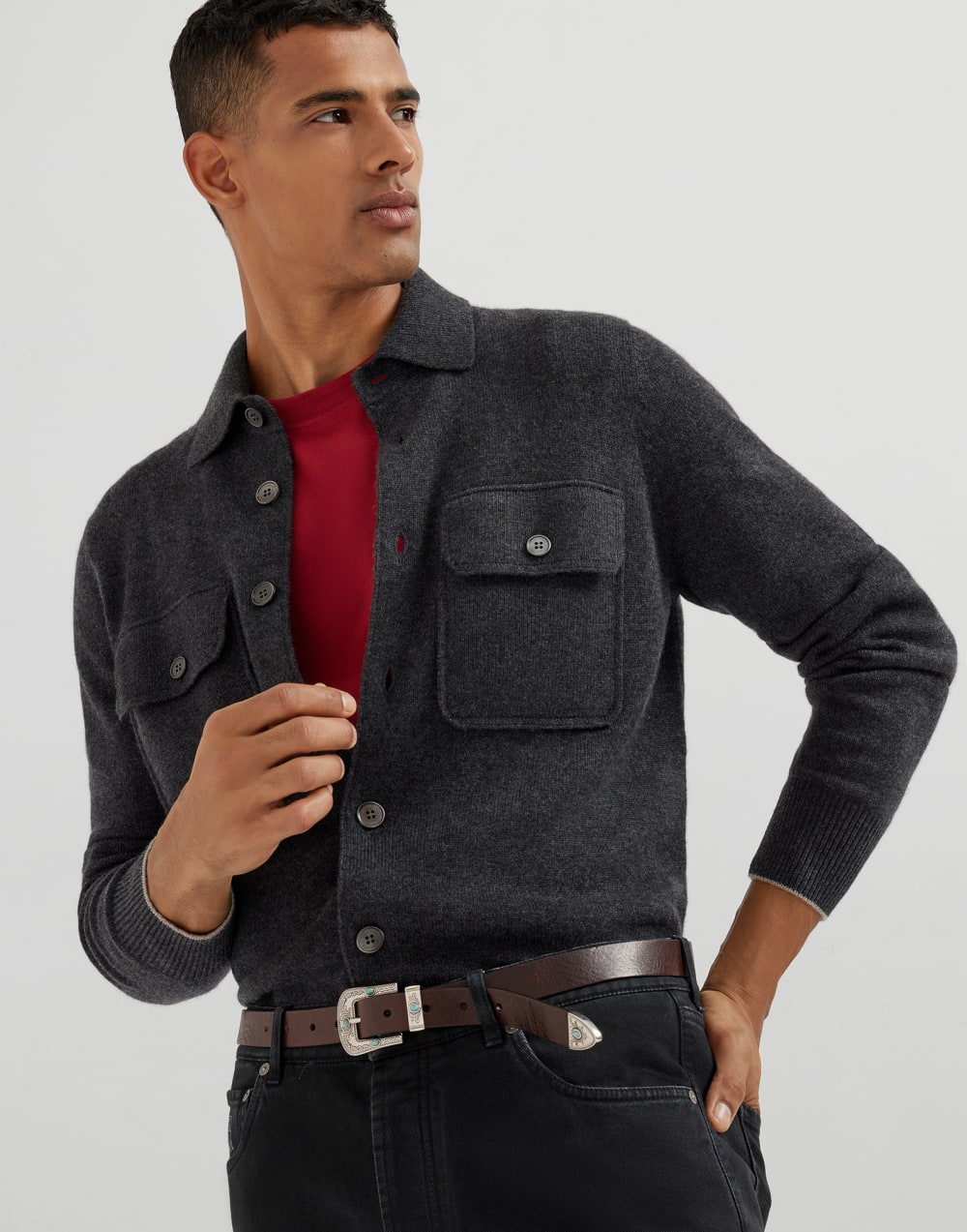 带商标平纹针织T恤衫 苋菜紫 男款 - Brunello Cucinelli