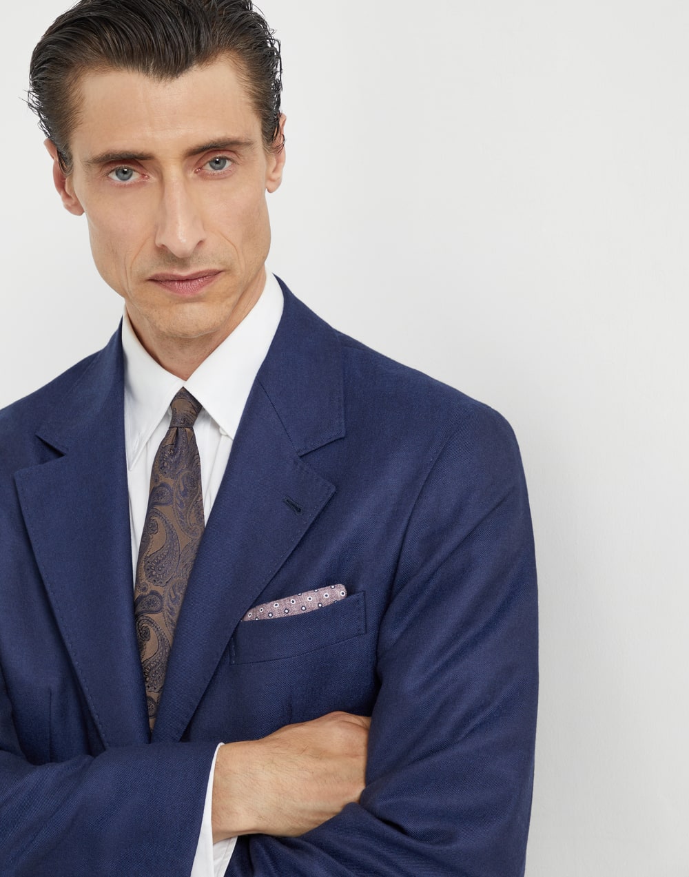 波点口袋巾 蓝莓色 男款 - Brunello Cucinelli