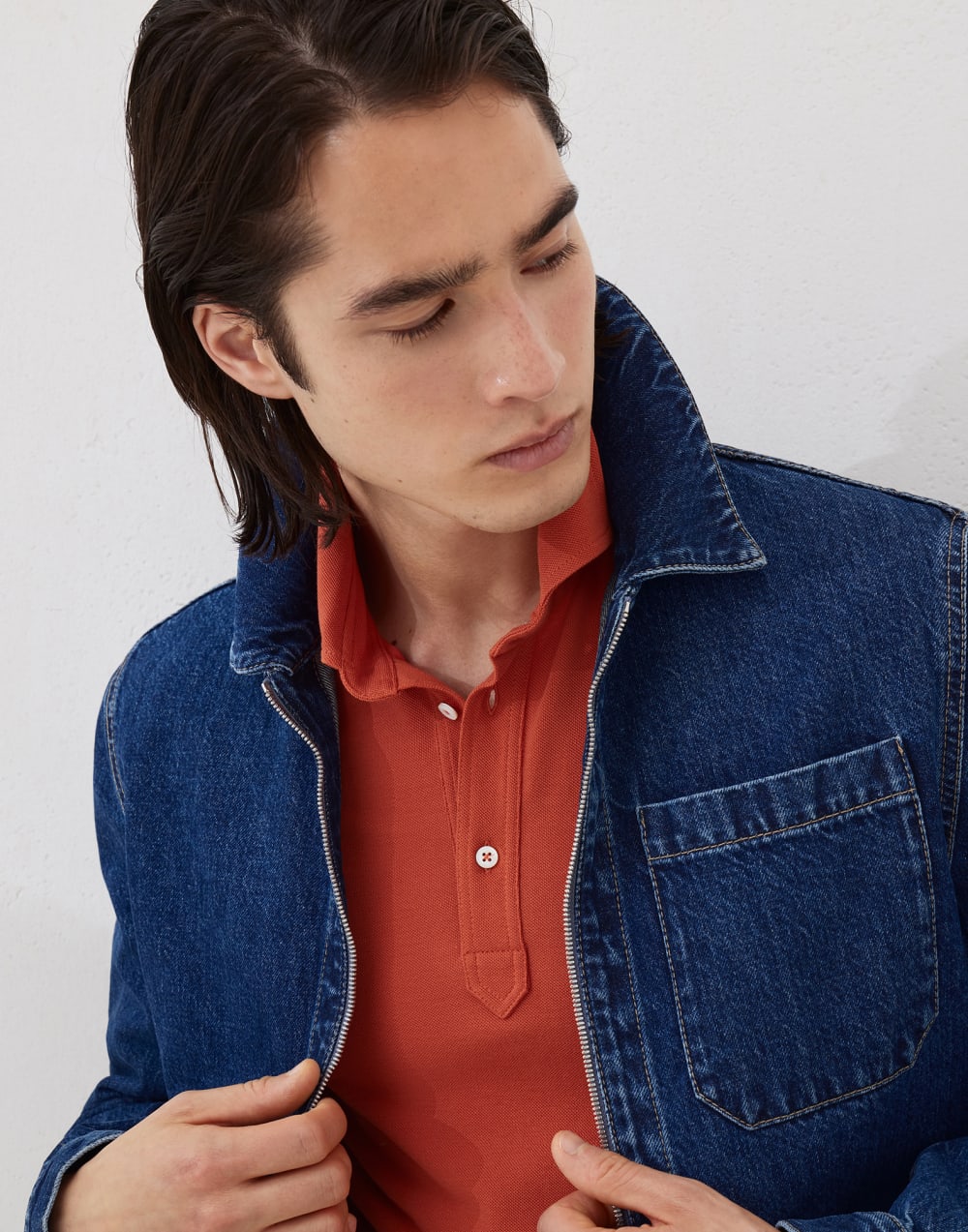 Piqué polo shirt Orange Man - Brunello Cucinelli