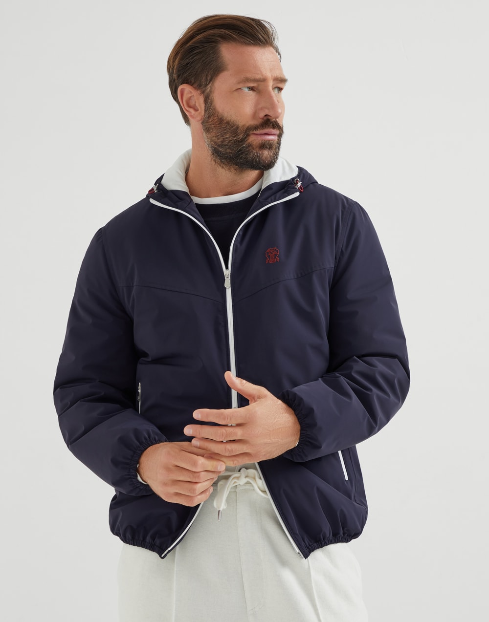 Outerwear with hood Navy Blue Man - Brunello Cucinelli