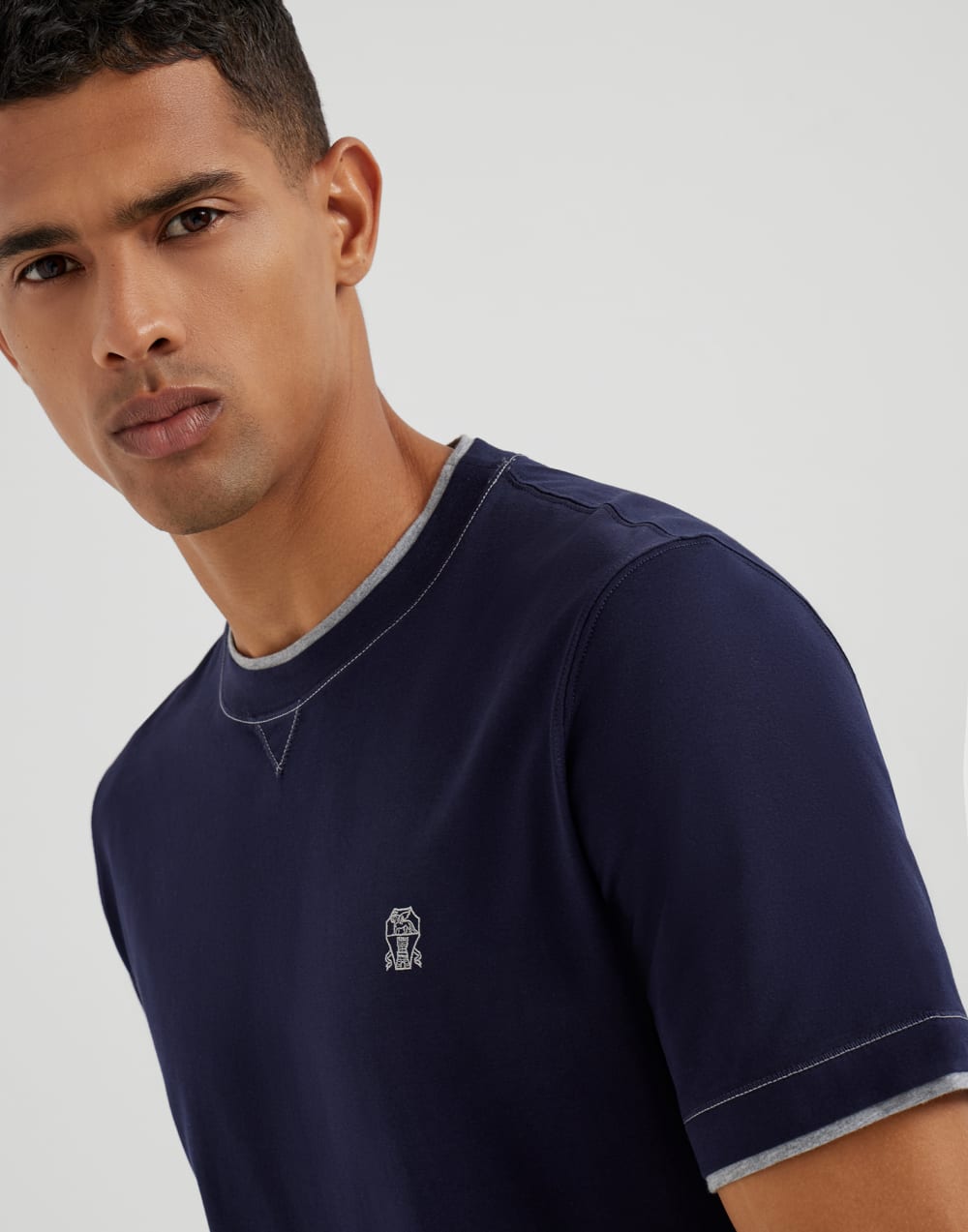 T-Shirt mit Faux-Layering Kobaltblau Herren - Brunello Cucinelli