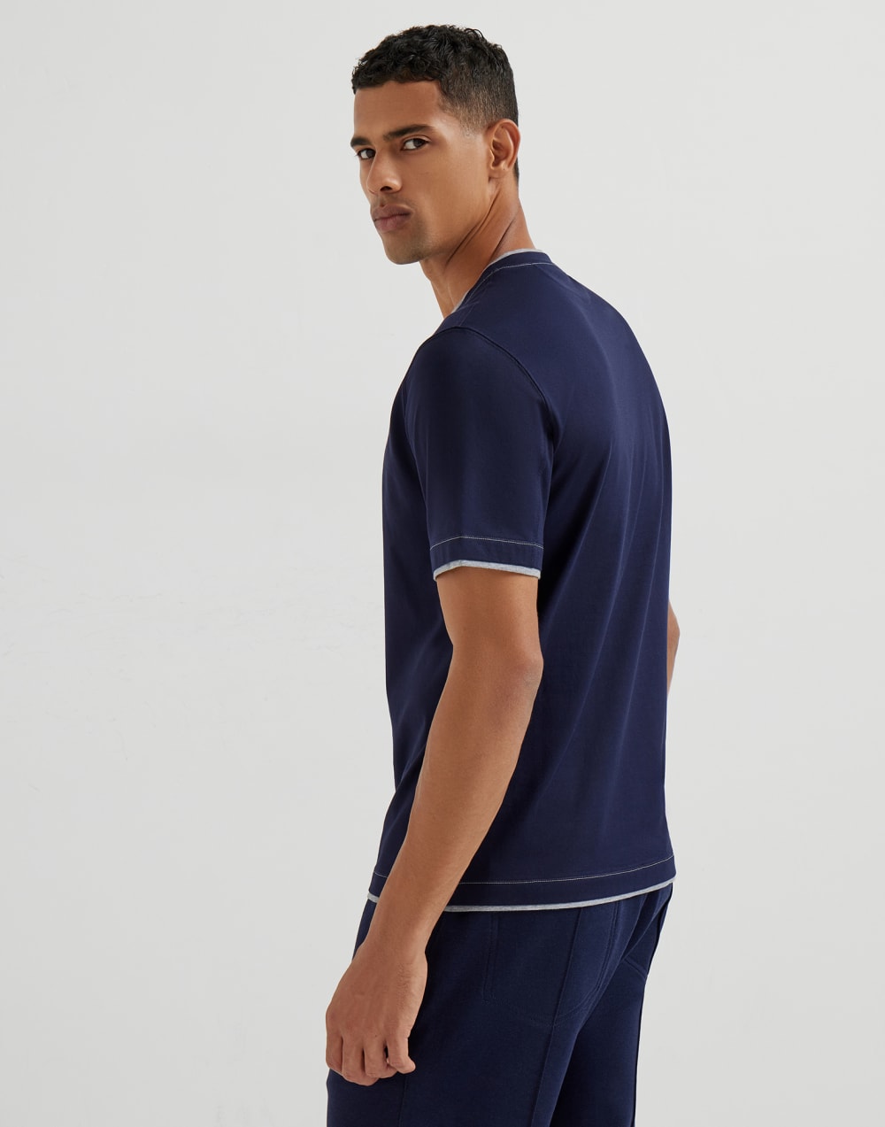 T-shirt with faux-layering Cobalt Man - Brunello Cucinelli