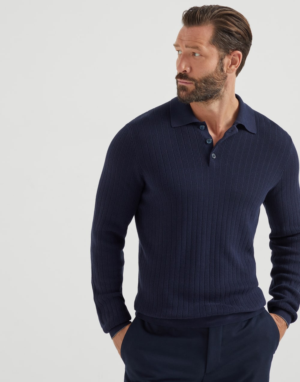 Rib knit polo Navy Blue Man - Brunello Cucinelli