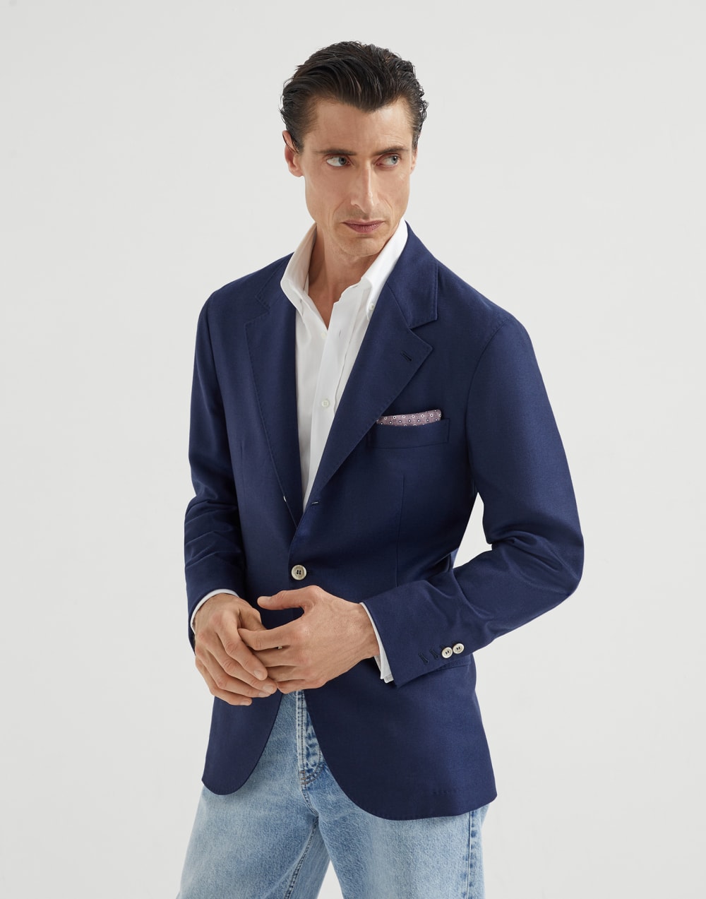 Twill unconstructed blazer Avio Blue Man - Brunello Cucinelli
