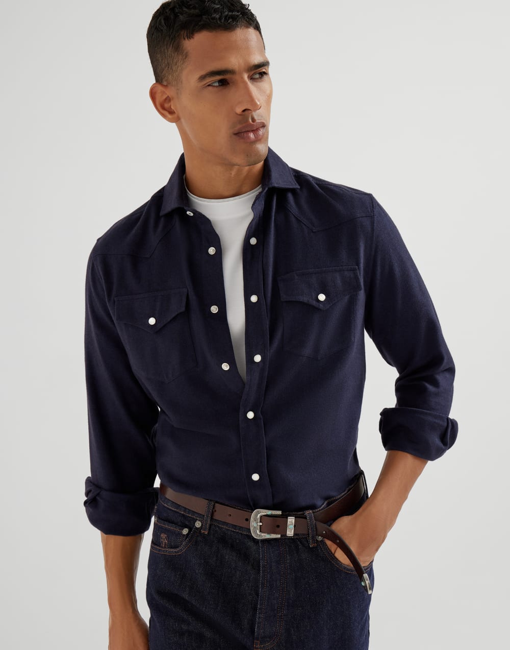 假叠层T恤 白色 男款 - Brunello Cucinelli