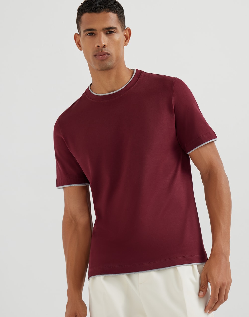 T-shirt with faux-layering Bordeaux Man - Brunello Cucinelli