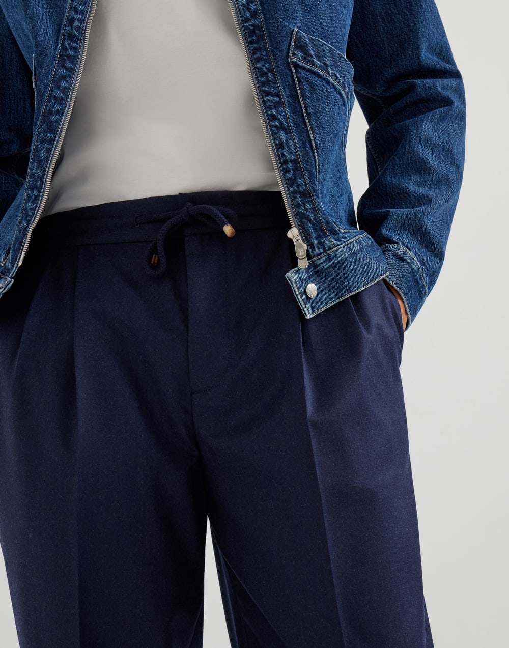 Virgin wool flannel trousers Marine Blue Man - Brunello Cucinelli