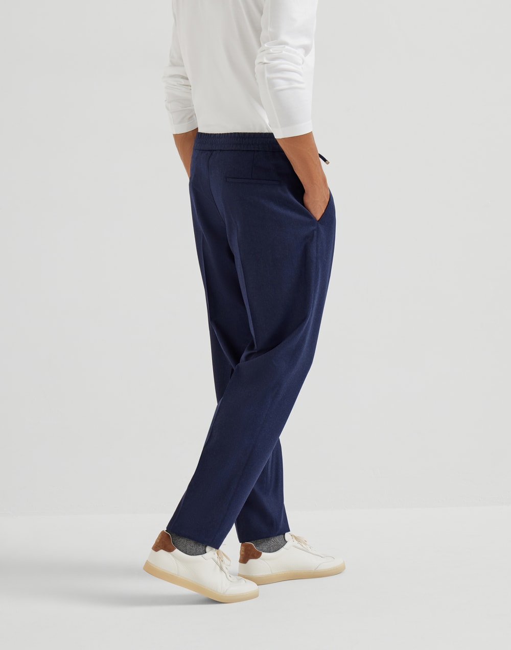 Virgin wool flannel trousers Marine Blue Man - Brunello Cucinelli