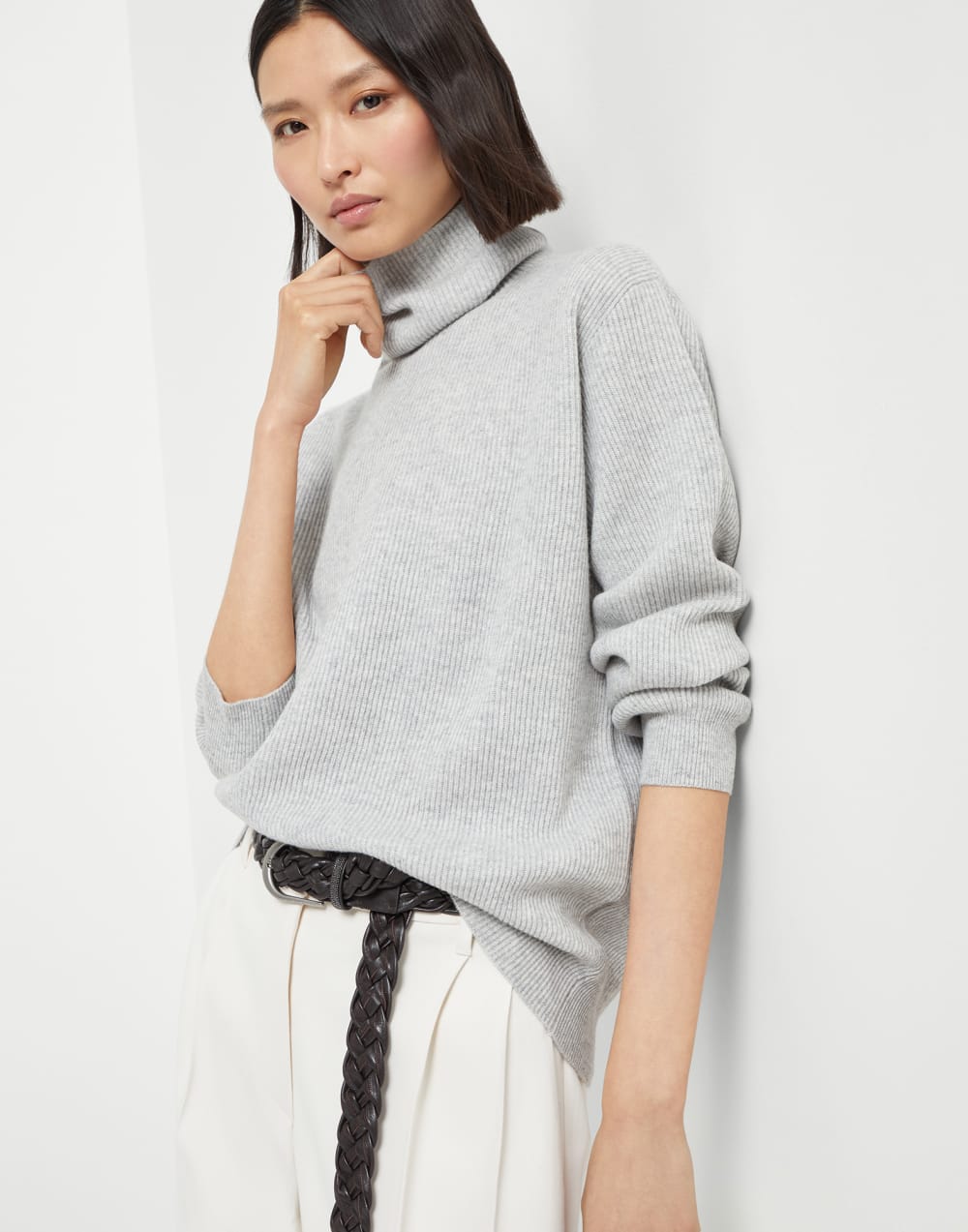 Pull point côtes anglaises Gris Clair Femme - Brunello Cucinelli