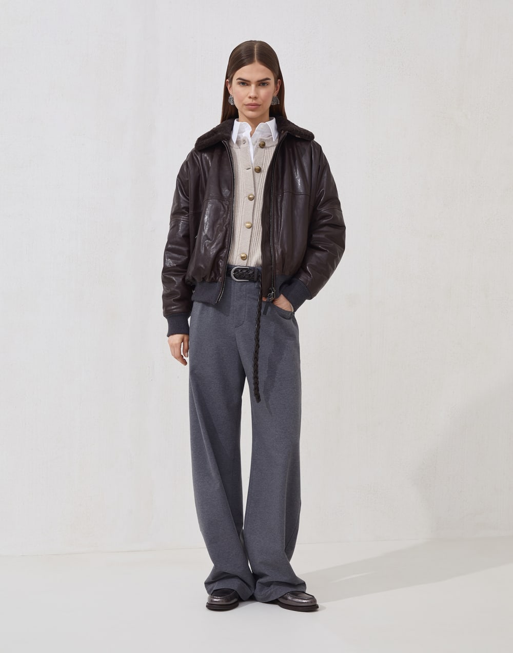 Wool, cashmere and silk cardigan Beige Woman - Brunello Cucinelli