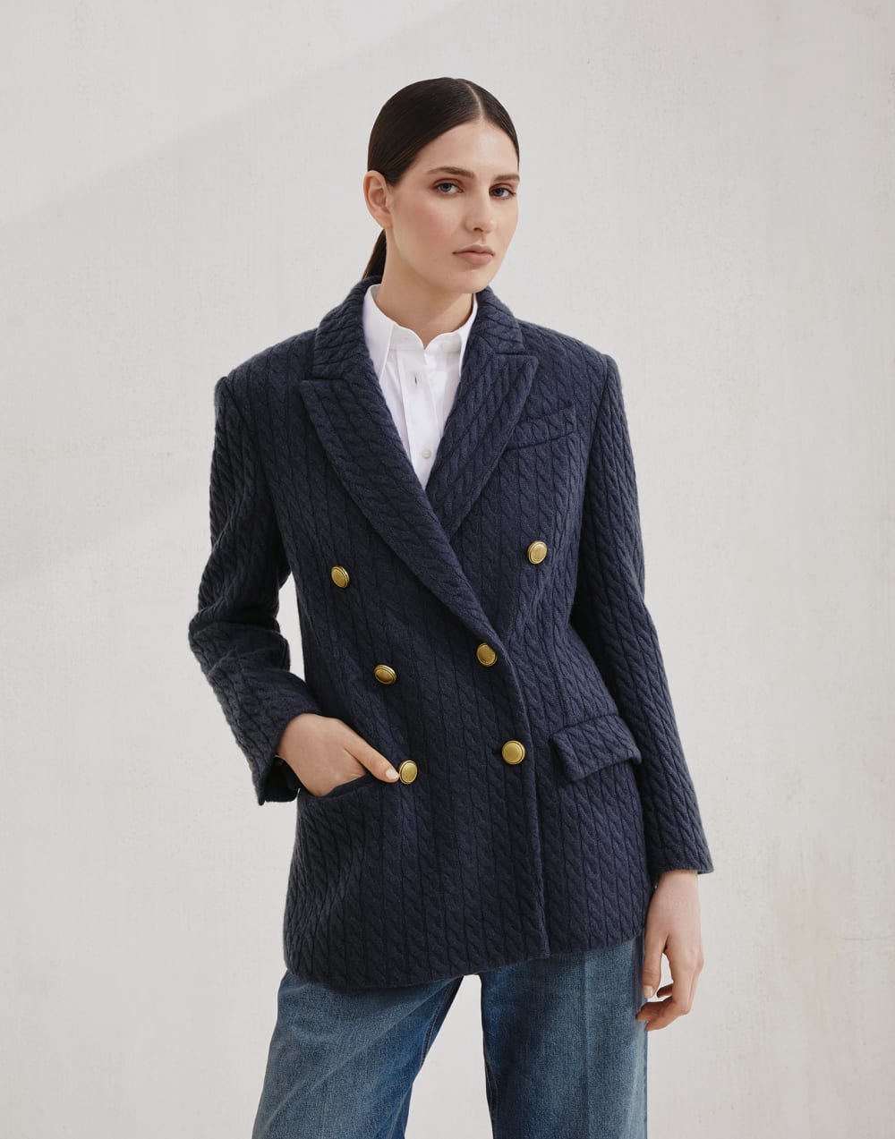 Veste en maille de cachemire à torsades Bleu Femme - Brunello Cucinelli