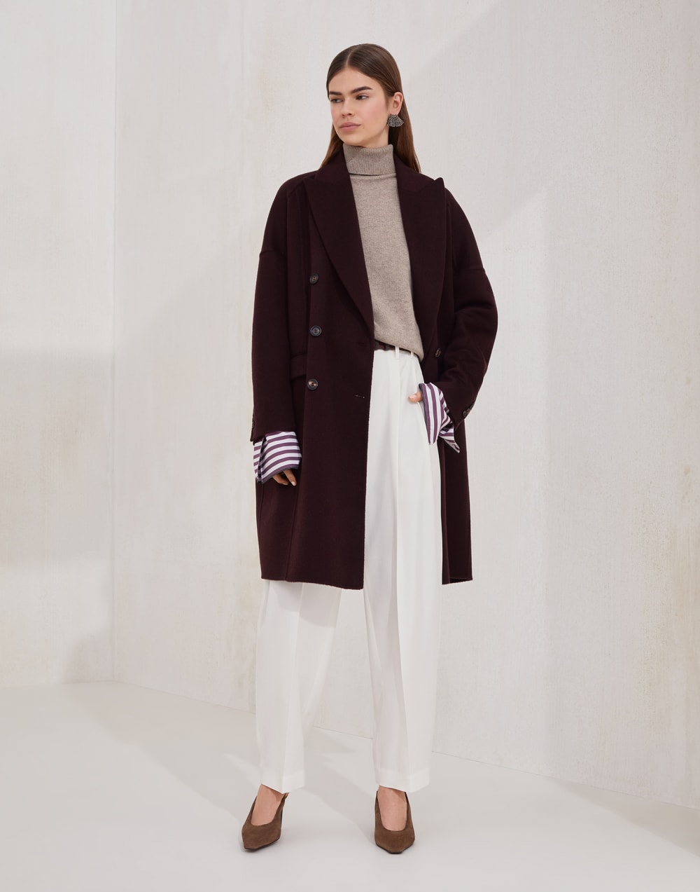 Manteau en beaver de cachemire Bourgogne Femme - Brunello Cucinelli