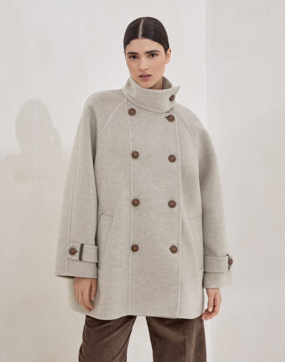 Hand-finished Caban jacket Cool Beige Woman - Brunello Cucinelli