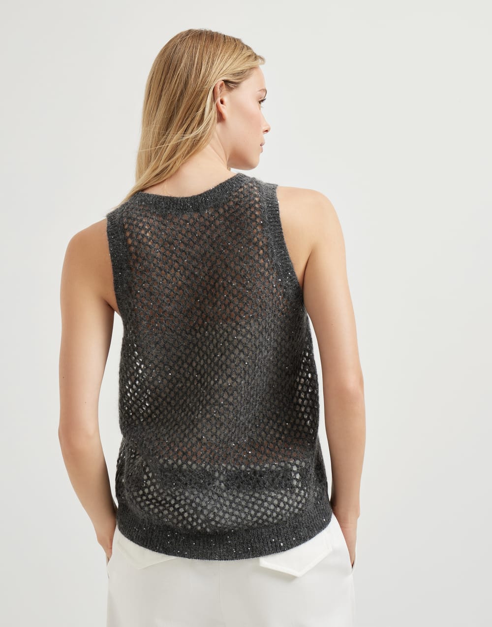 Dazzling Net knit top Anthracite Woman - Brunello Cucinelli